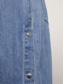 Jeans con botón lado ribete de pierna ancha bajo crudo - Azul lavado medio - Ver 8