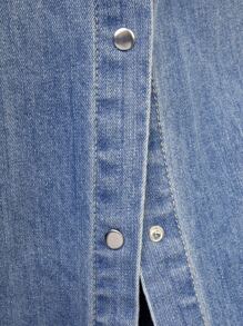 Jeans con botón lado ribete de pierna ancha bajo crudo - Azul lavado medio - Ver 7