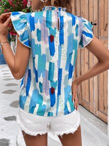 SHEIN VCAY Áo sơ mi nữ Nút viền lá sen Xù Đồ họa Giải trí - Nhiều màu - Xem 2