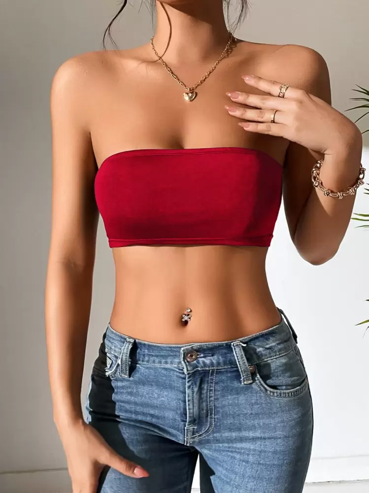 SHEIN PETITE Áo nữ Lộ Lưng màu trơn Gợi cảm - Màu Đỏ Sâu - Xem 3
