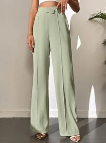 SHEIN Tall High Waist Straight Leg Trousers - Green - View 2