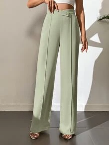 SHEIN Tall High Waist Straight Leg Trousers - Green - View 3