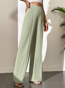 SHEIN Tall High Waist Straight Leg Trousers - Green - View 4
