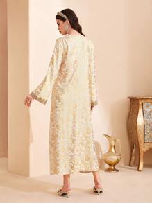 Al Najma Váy Ả Rập Ruy băng Tất cả trên in Thanh lịch Khiêm tốn - Màu be - Xem 2