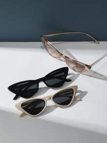 3pcs Retro Cat Eye Small Frame Fashion Eyeglasses For Men & Women, Plastic Classic Style For Outdoor, Travel, Beach, Casual Wear - Multicolor - View 3