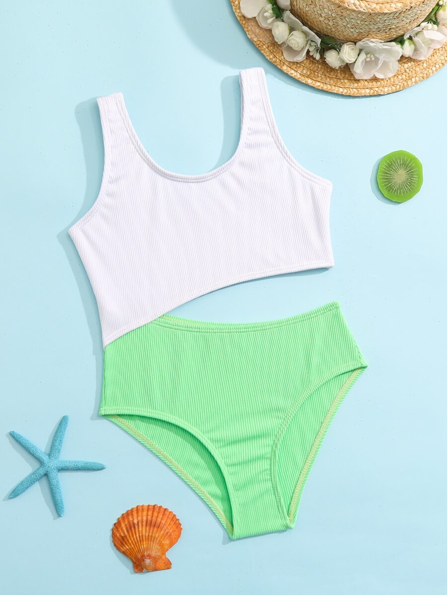 Toddler Girls Two Tone Cut Out One Piece Swimsuit - Multicolor - View 1