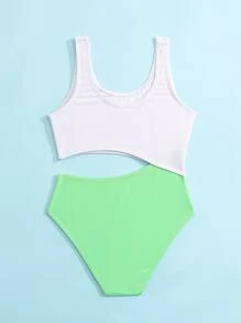 Toddler Girls Two Tone Cut Out One Piece Swimsuit - Multicolor - View 2