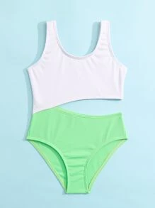 Toddler Girls Two Tone Cut Out One Piece Swimsuit - Multicolor - View 4