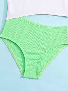 Toddler Girls Two Tone Cut Out One Piece Swimsuit - Multicolor - View 5