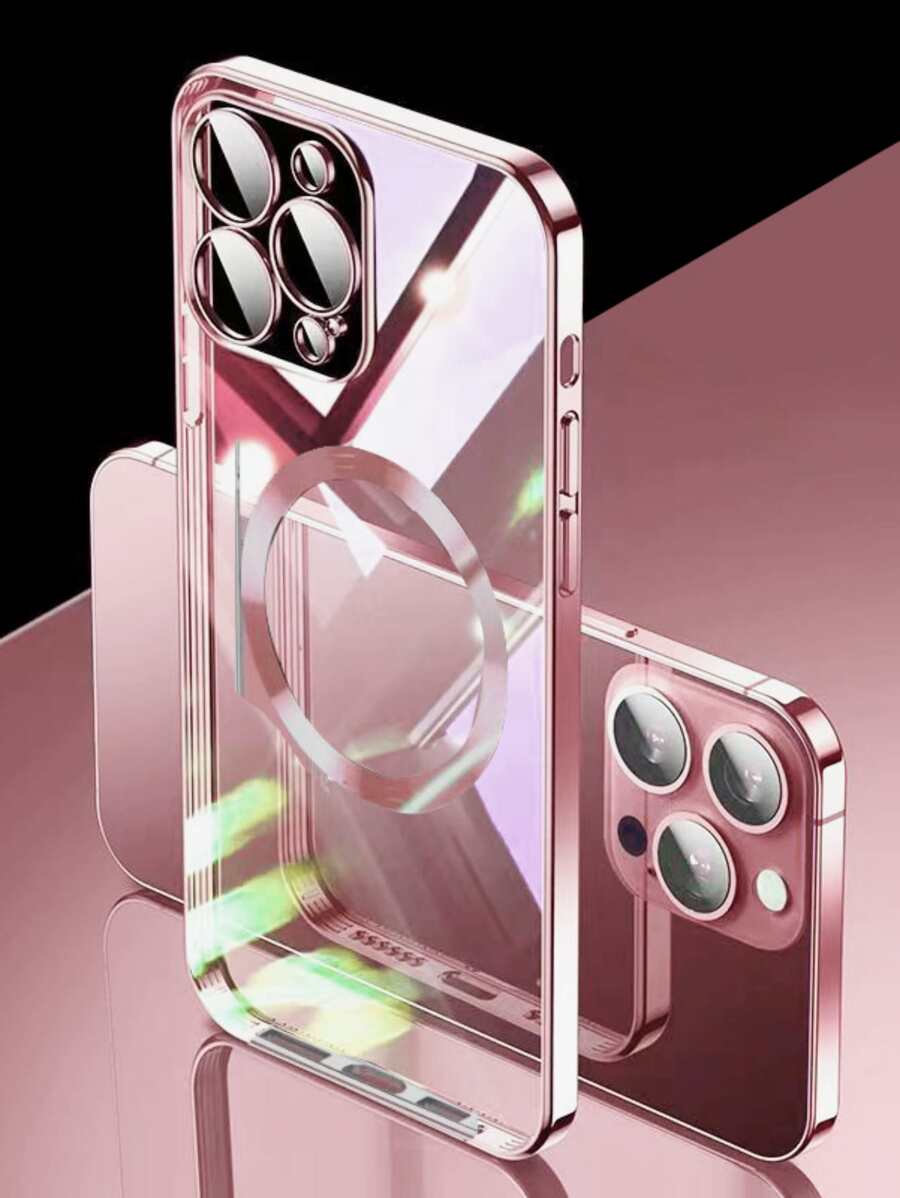 Hadaasi 1pc Pink Electroplated Magnetic Phone Case With Brushed Texture, Includes Lens Protector Film, Ultra-Thin Soft Case Compatible With IPhone 17 Pro/17 Pro Max, Apple Air, 17/16 Pro/16 Pro Max/16 Plus/16/15 Pro/15 Pro Max/15 Plus/15/14 Pro/14 Pro Max/14 Plus/14/13 Pro/13 Pro Max/13/12 Pro/12 Pro Max/12/11 Pro Max/11/11 Pro