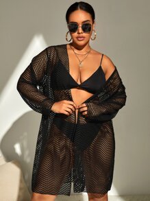 Kimono con abertura con parte delantera abierta - Negro - Ver 4