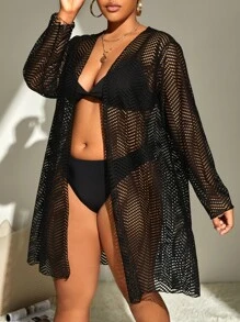 Kimono con abertura con parte delantera abierta - Negro - Ver 5