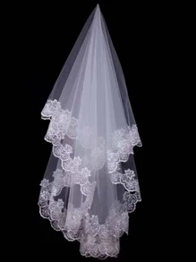 1 قطعة حجاب زفاف أبيض أنيق وبسيط مزين بتطريز دانتيل لجو رومانسي في حفل الزفاف وعيد الحب