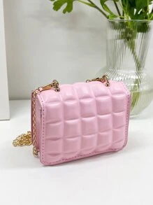 1pc Mini Crease Plaid PU Flap-Cover Versatile Pearl Handbag & Shoulder Bag, Suitable For Daily Use - Pink - View 3