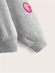 SHEIN Qutie 卡通圖案拉鏈開襟加絨內裏抽繩連帽衫 - 淺灰色 - 查看 3