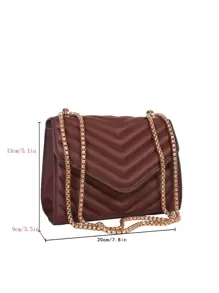 Mini Chevron Chain Flap Square Bag - Brown - View 9