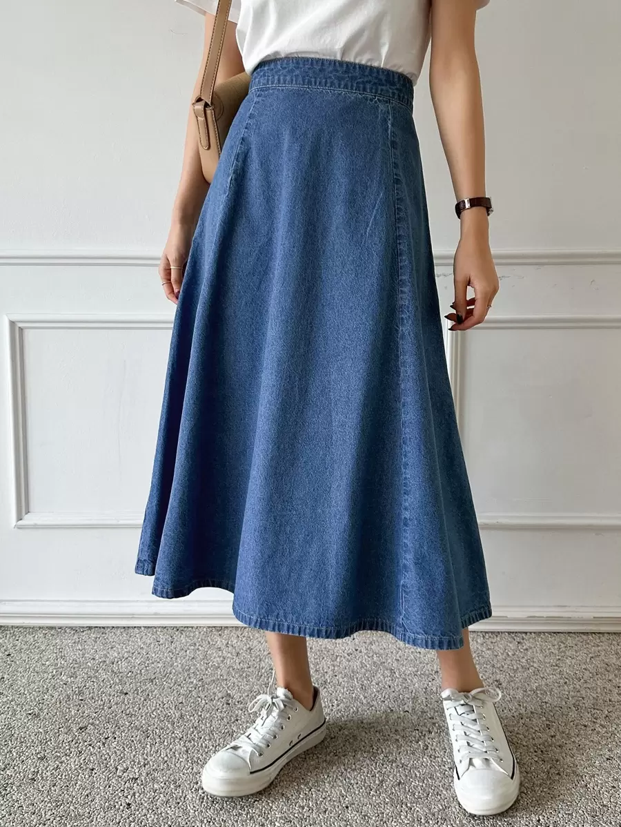 DAZY High Waist Denim A-Line Skirt Jeans Skirt - Light Wash - View 1