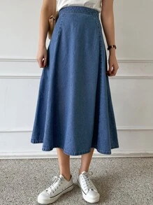 DAZY High Waist Denim A-Line Skirt Jeans Skirt - Light Wash - View 5