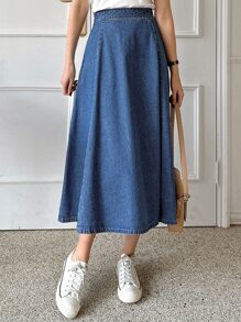 DAZY High Waist Denim A-Line Skirt Jeans Skirt - Light Wash - View 6