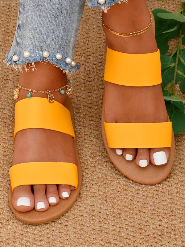 Women Double Strap Flat Sandals, Funky Slide Sandals For Outdoor SHEIN USA