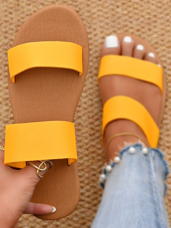 Women Double Strap Flat Sandals, Funky Slide Sandals For Outdoor SHEIN USA