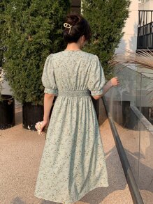 DAZY Đầm Dải chun Họa tiết hoa Boho - Màu xanh Bạc hà - Xem 2