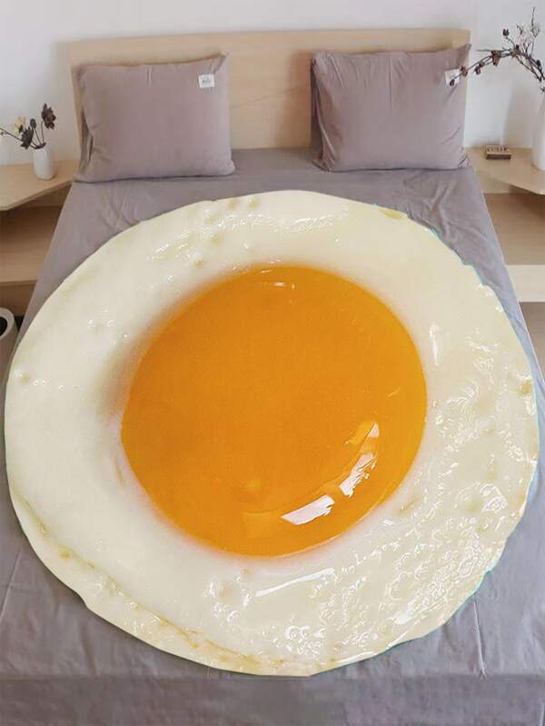 1pc Fried Egg Pattern Throw Blanket, Funny Flannelette Decorative Throw