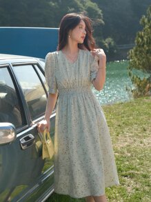 DAZY Đầm Dải chun Họa tiết hoa Boho - Màu xanh Bạc hà - Xem 5