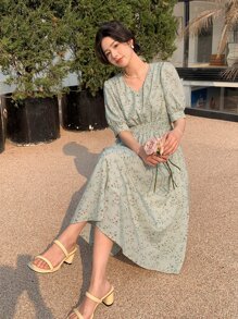 DAZY Đầm Dải chun Họa tiết hoa Boho - Màu xanh Bạc hà - Xem 7