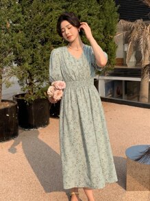 DAZY Đầm Dải chun Họa tiết hoa Boho - Màu xanh Bạc hà - Xem 8