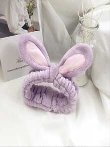 1pc Cute Rabbit Ears Design Face Washing Headband For Women, Hairband For Masking, Makeup, Showering - Mauve Purple - View 1