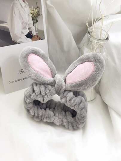 1个可爱兔耳造型洗脸头带，女士适用，可用于洗脸或化妆，简约发饰，家居浴室装饰，秋季装饰，返校季发饰