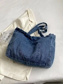 The New Four Seasons Denim Pattern Casual Travel Versatile Tote Bag - Blue - View 2