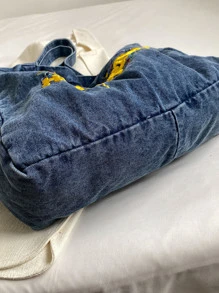 The New Four Seasons Denim Pattern Casual Travel Versatile Tote Bag - Blue - View 3