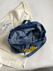 The New Four Seasons Denim Pattern Casual Travel Versatile Tote Bag - Blue - View 6