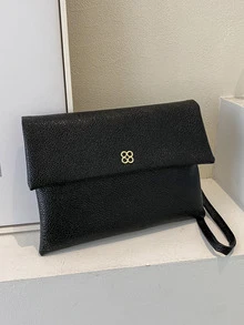 Metal Decor Flap Square Bag - Black - View 1