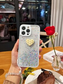 心形图案手机壳，带挂绳，国际版，非国内版 - 白色 - 查看 2