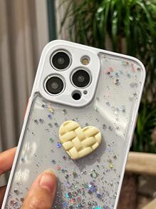 心形图案手机壳，带挂绳，国际版，非国内版 - 白色 - 查看 3