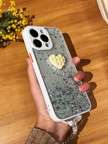 心形图案手机壳，带挂绳，国际版，非国内版 - 白色 - 查看 4