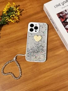心形图案手机壳，带挂绳，国际版，非国内版 - 白色 - 查看 7