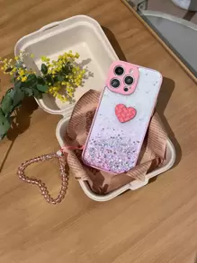 Funda para móvil con adorno de corazón con acollador - Rosa - Ver 2