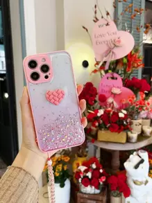 Funda para móvil con adorno de corazón con acollador - Rosa - Ver 4