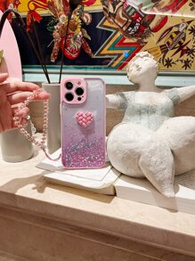 Funda para móvil con adorno de corazón con acollador - Rosa - Ver 7