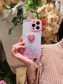 Funda para móvil con adorno de corazón con acollador - Rosa - Ver 8