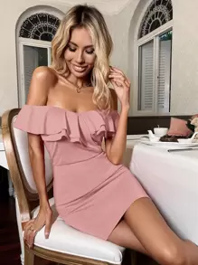 Breezaya Đầm Xù Dây kéo màu trơn Thanh lịch - Màu Hồng baby - Xem 1