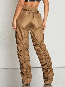 SHEIN Haute Ruched Zip Pocket Parachute Pants - Mocha Brown - View 2
