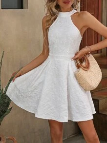 Breezaya 提花繞頸褶皺細節洋裝 - 白色 - 查看 6