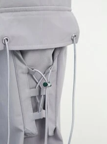 Denimoi Flap Pocket Side Drawstring Hem Cargo Trousers - Grey - View 7