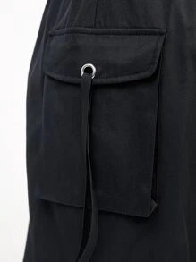 Hauture Flap Pocket Drawstring Ruched Skirt - Black - View 8