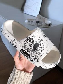 Women Alien & Astronaut Pattern Slides, Cool Outdoor EVA Slippers - White - View 2